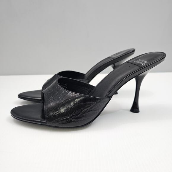 Jeffrey Campbell Agent Sandal Women 9 Black Crinkle Leather Slide High Heel Mule - Picture 1 of 13